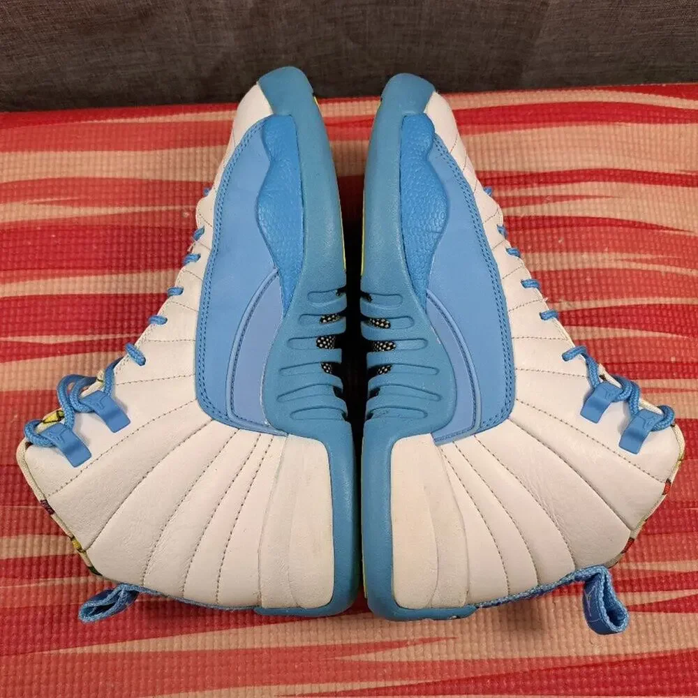 %Nike 5Y/W6.5 Air Jordan 12 University Blue UNC Emoji GS Sneakers / AJ10